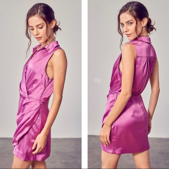 Purple Collar Wrap Mini Dress - Picture 2 of 4